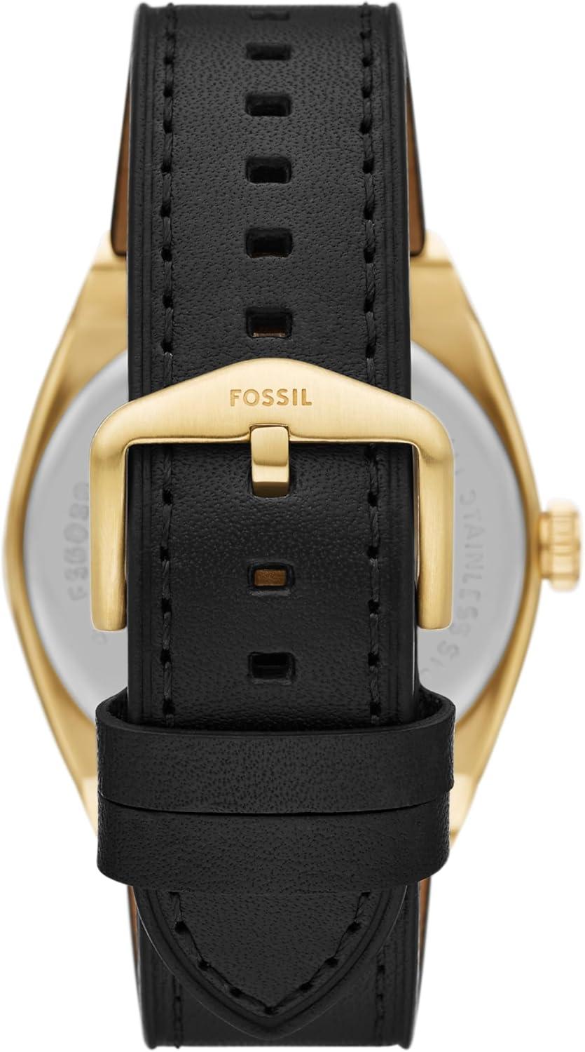 imageFossil Mens Everett Quartz Stainless Steel ThreeHand WatchBlack LeatherGold