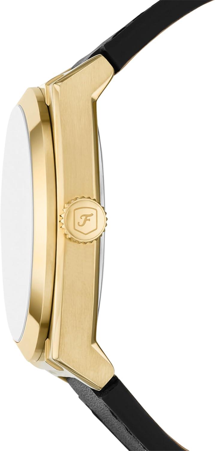 imageFossil Mens Everett Quartz Stainless Steel ThreeHand WatchBlack LeatherGold