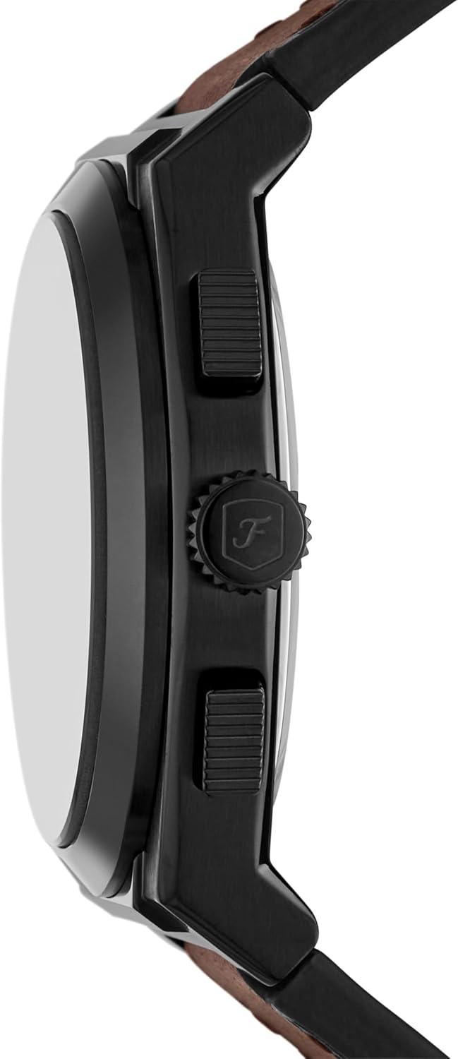 imageFossil Mens Everett Quartz Stainless Steel ThreeHand WatchBrown LeatherBlack Chrono