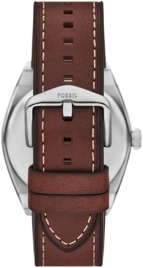 imageFossil Mens Everett Quartz Stainless Steel ThreeHand WatchBrown LeatherSilverGreen Gift Set