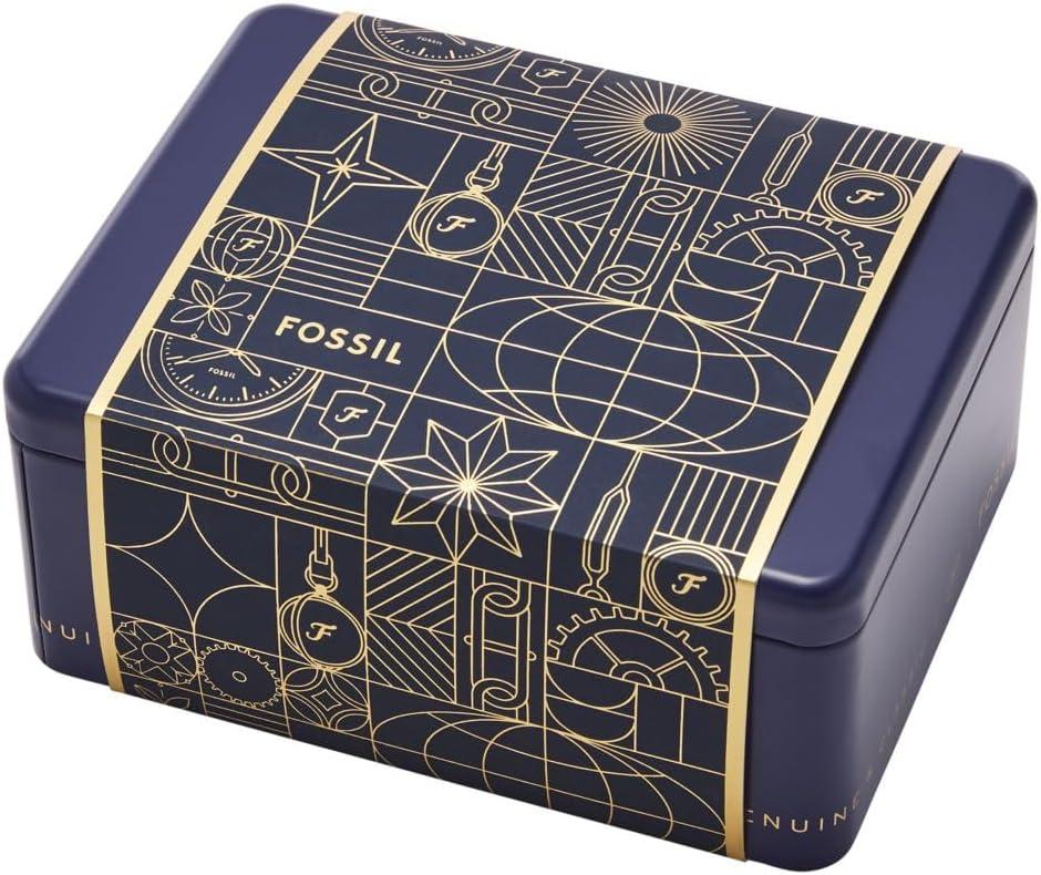 imageFossil Mens Everett Quartz Stainless Steel ThreeHand WatchBrown LeatherSilverGreen Gift Set