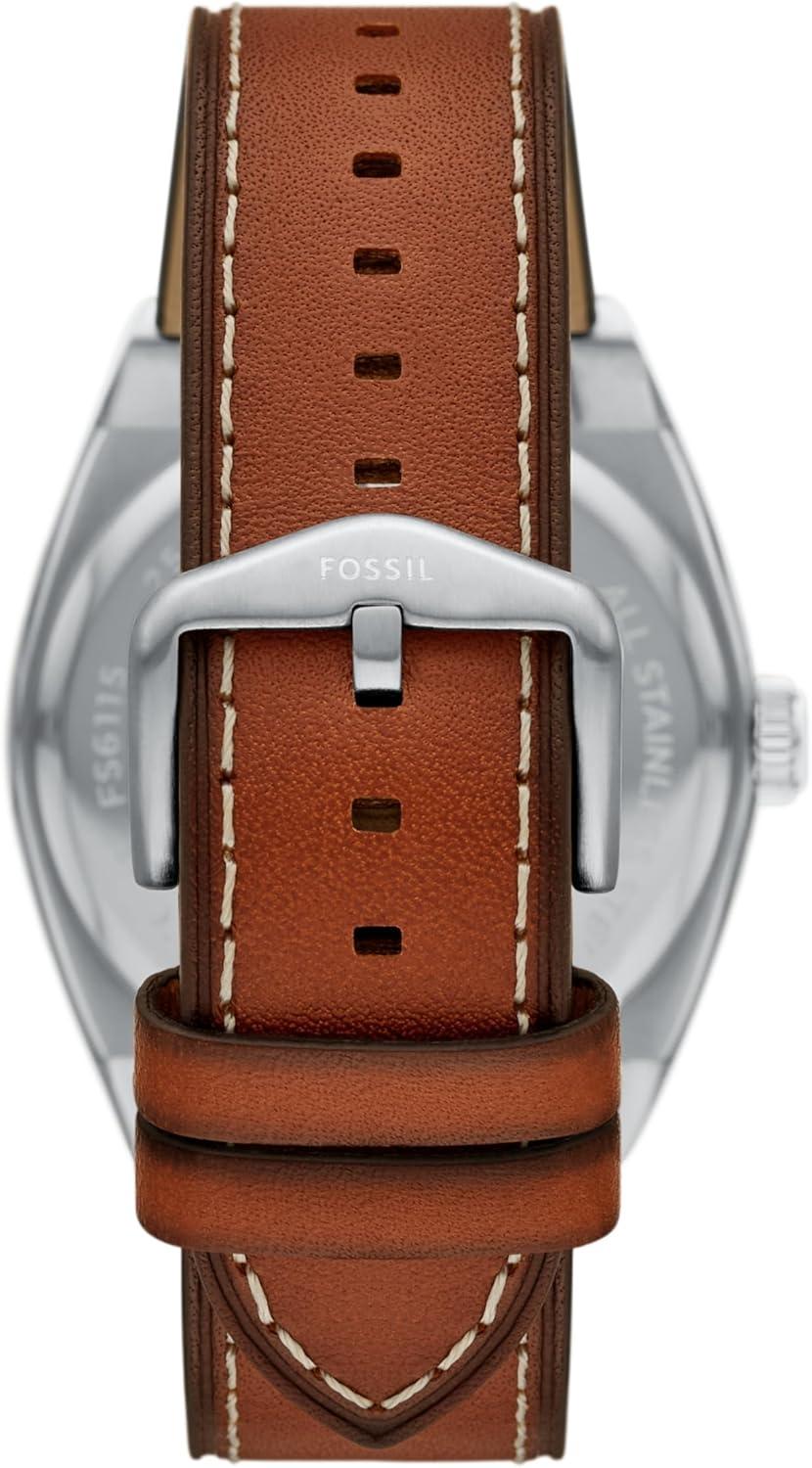 imageFossil Mens Everett Quartz Stainless Steel ThreeHand WatchBrownSilverBlue