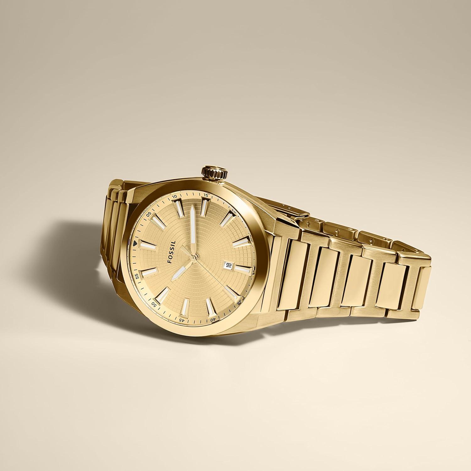 imageFossil Mens Everett Quartz Stainless Steel ThreeHand WatchGold