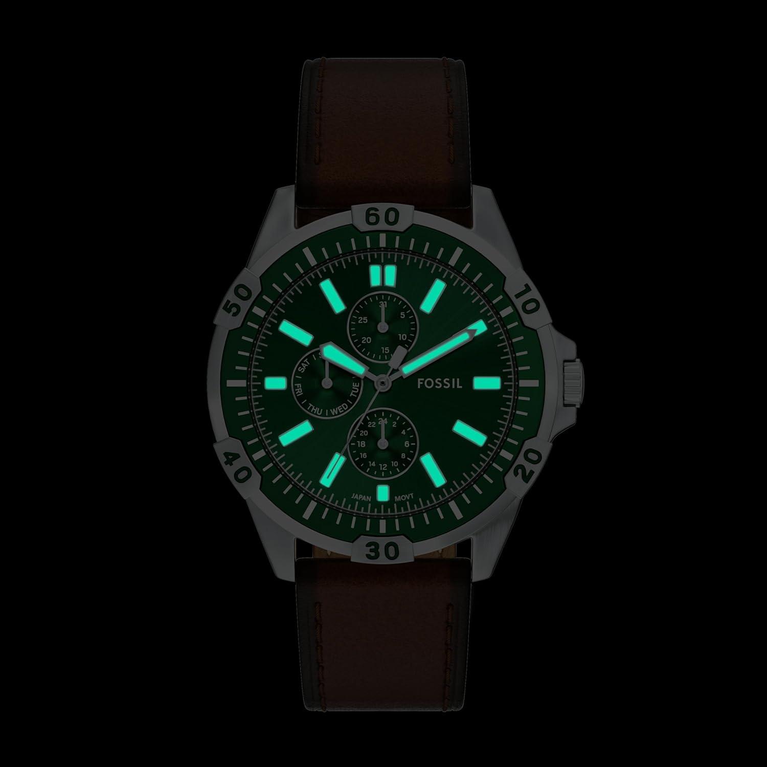 imageFossil Mens Garrett Multifunction TwoTone Stainless Steel WatchBrownGreen