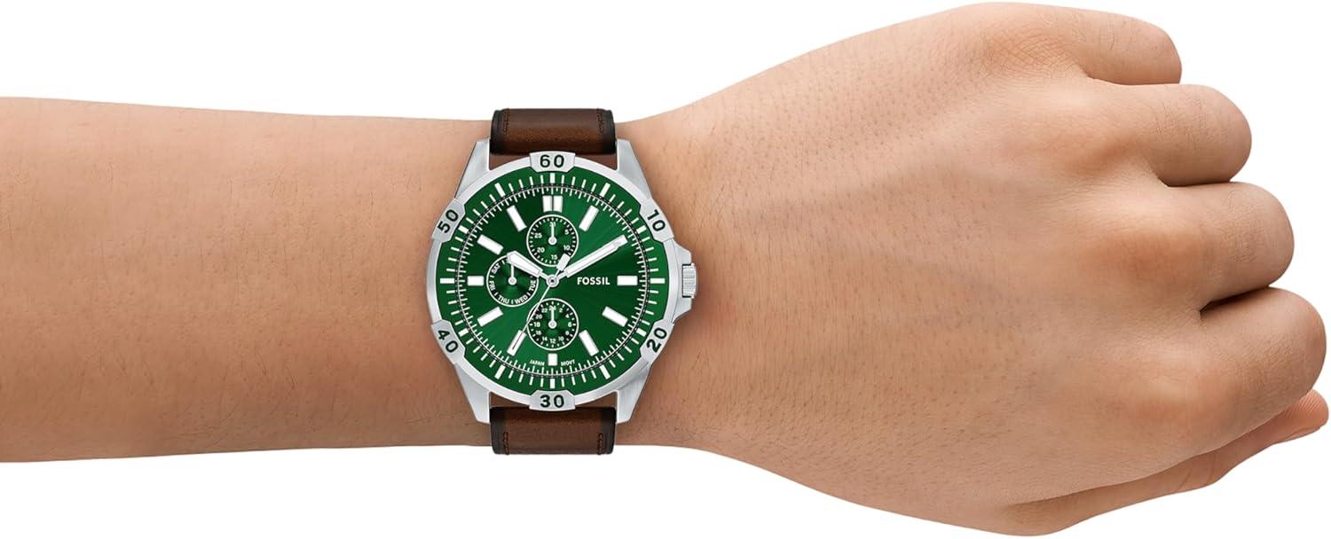 imageFossil Mens Garrett Multifunction TwoTone Stainless Steel WatchBrownGreen