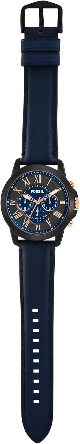 imageFossil Mens Grant Quartz Stainless Steel and Leather Chronograph WatchBlue  Black