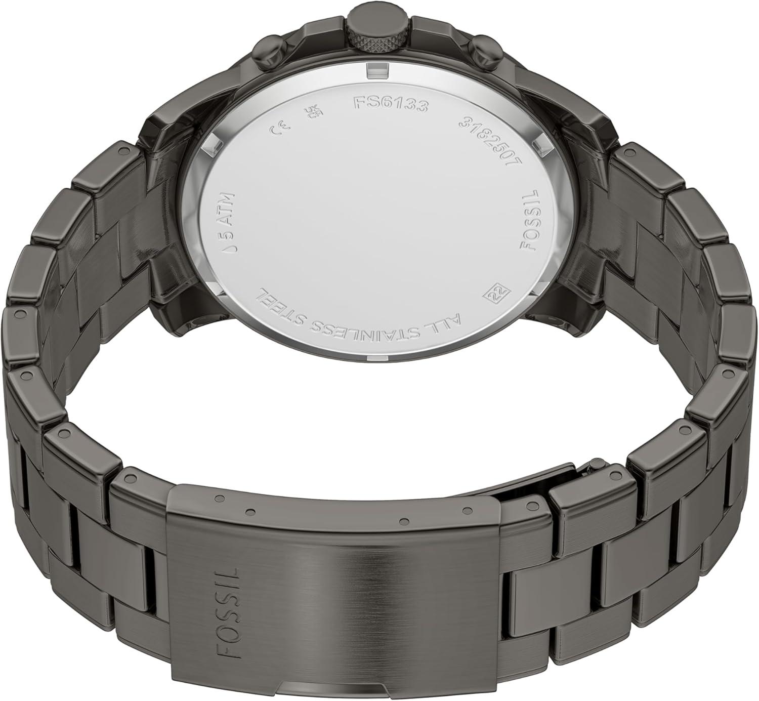 imageFossil Mens Grant Quartz Stainless Steel and Leather Chronograph WatchGunmetalBlue