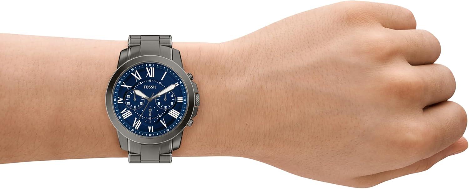 imageFossil Mens Grant Quartz Stainless Steel and Leather Chronograph WatchGunmetalBlue