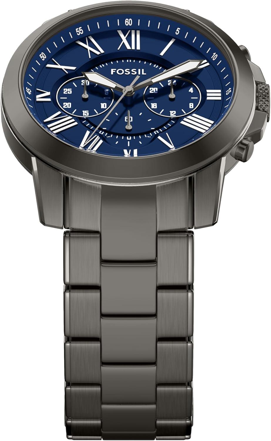 imageFossil Mens Grant Quartz Stainless Steel and Leather Chronograph WatchGunmetalBlue
