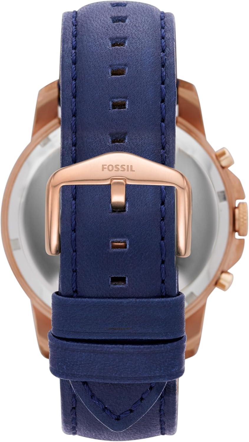 imageFossil Mens Grant Quartz Stainless Steel and Leather Chronograph WatchRose Gold  Blue