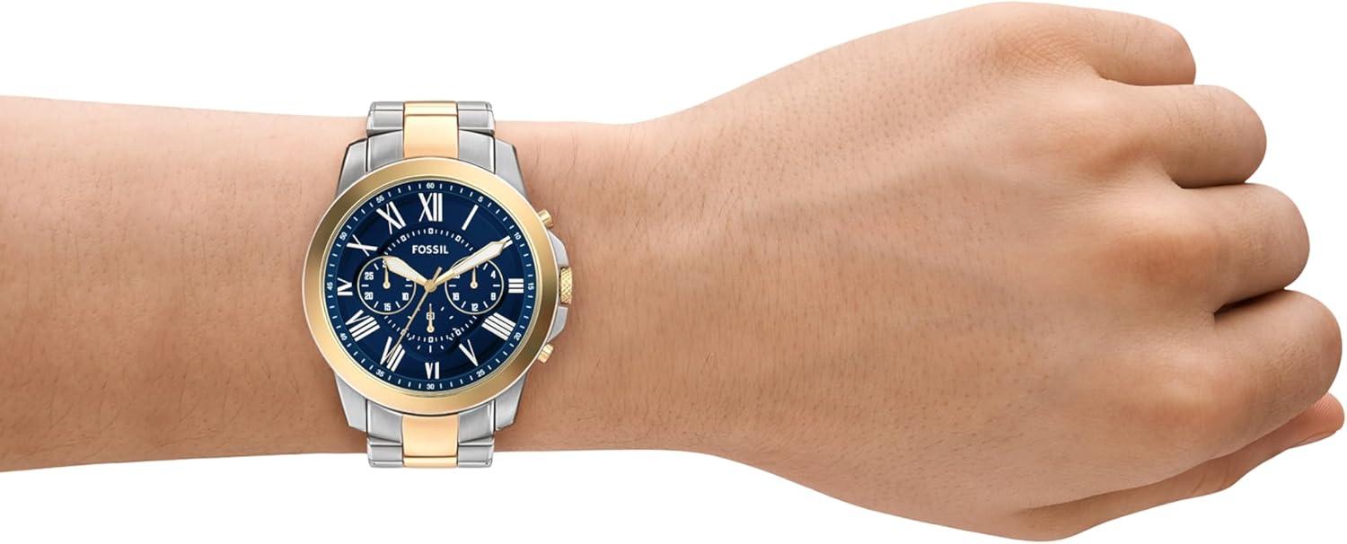 imageFossil Mens Grant Quartz Stainless Steel and Leather Chronograph WatchTwo ToneBlue