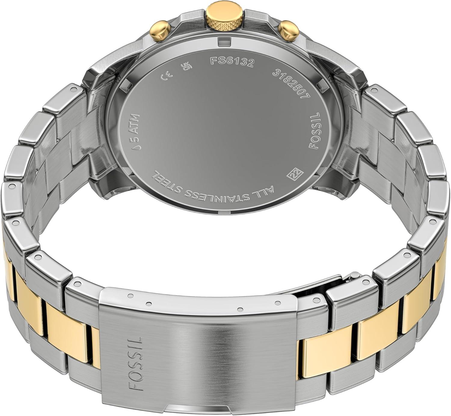 imageFossil Mens Grant Quartz Stainless Steel and Leather Chronograph WatchTwo ToneBlue