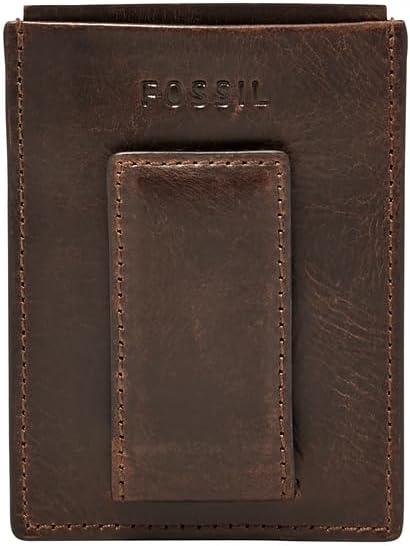 imageFossil Mens Ingram Leather Magnetic Card Case with Money Clip Wallet Brown Model ML3235200Derrick Dark Brown