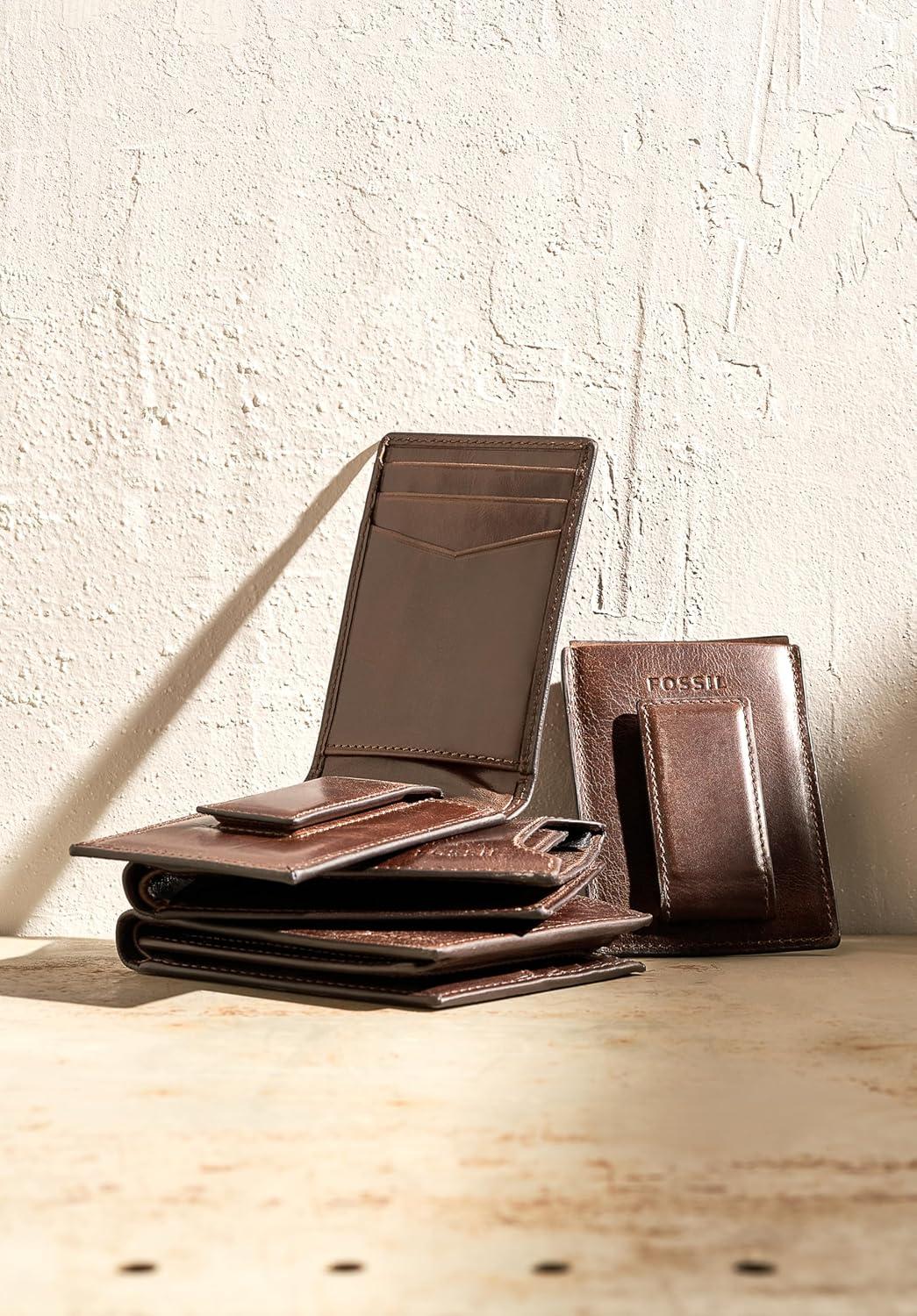 imageFossil Mens Ingram Leather Magnetic Card Case with Money Clip Wallet Brown Model ML3235200Derrick Dark Brown