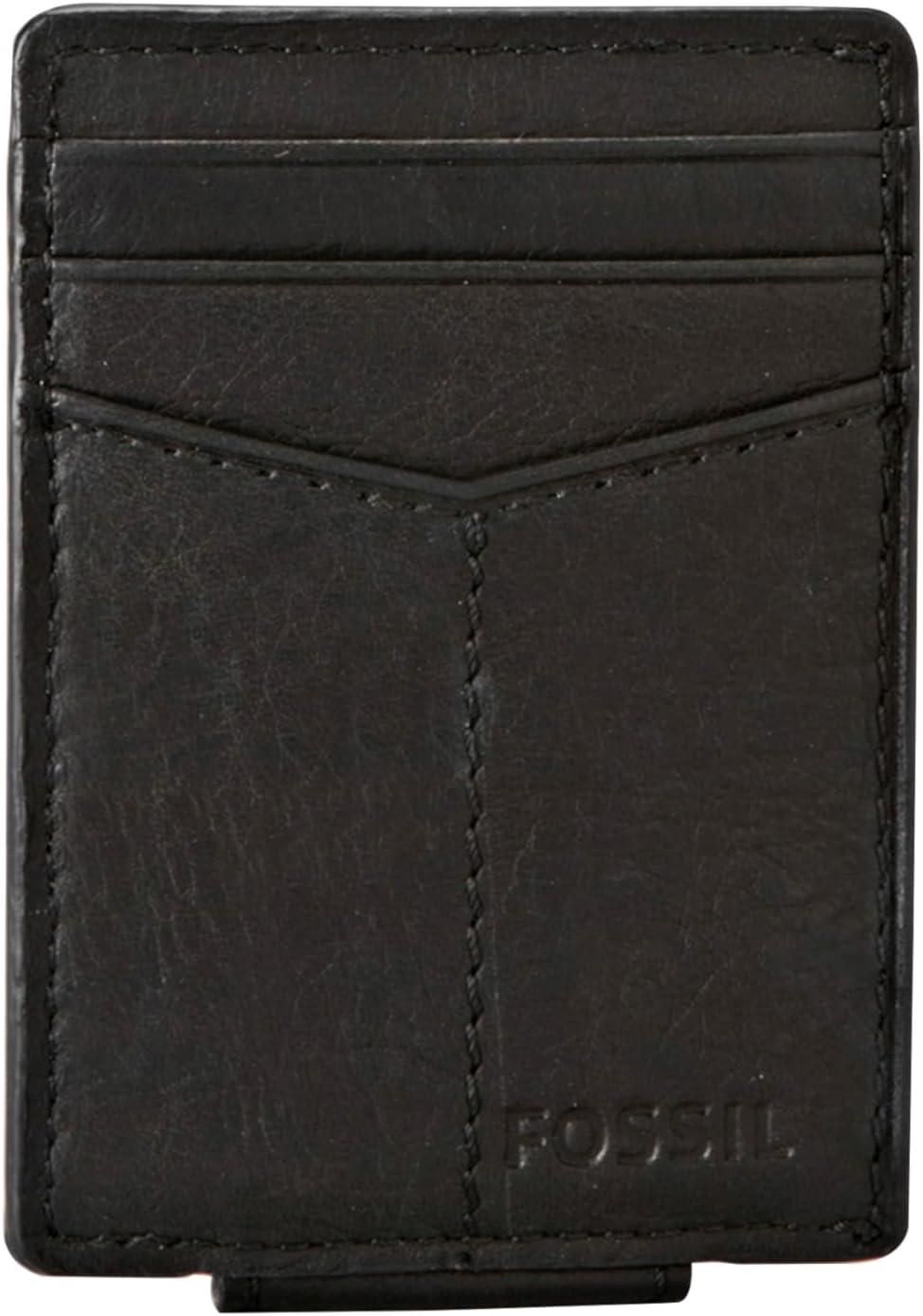imageFossil Mens Ingram Leather Magnetic Card Case with Money Clip Wallet Brown Model ML3235200Ingram Black