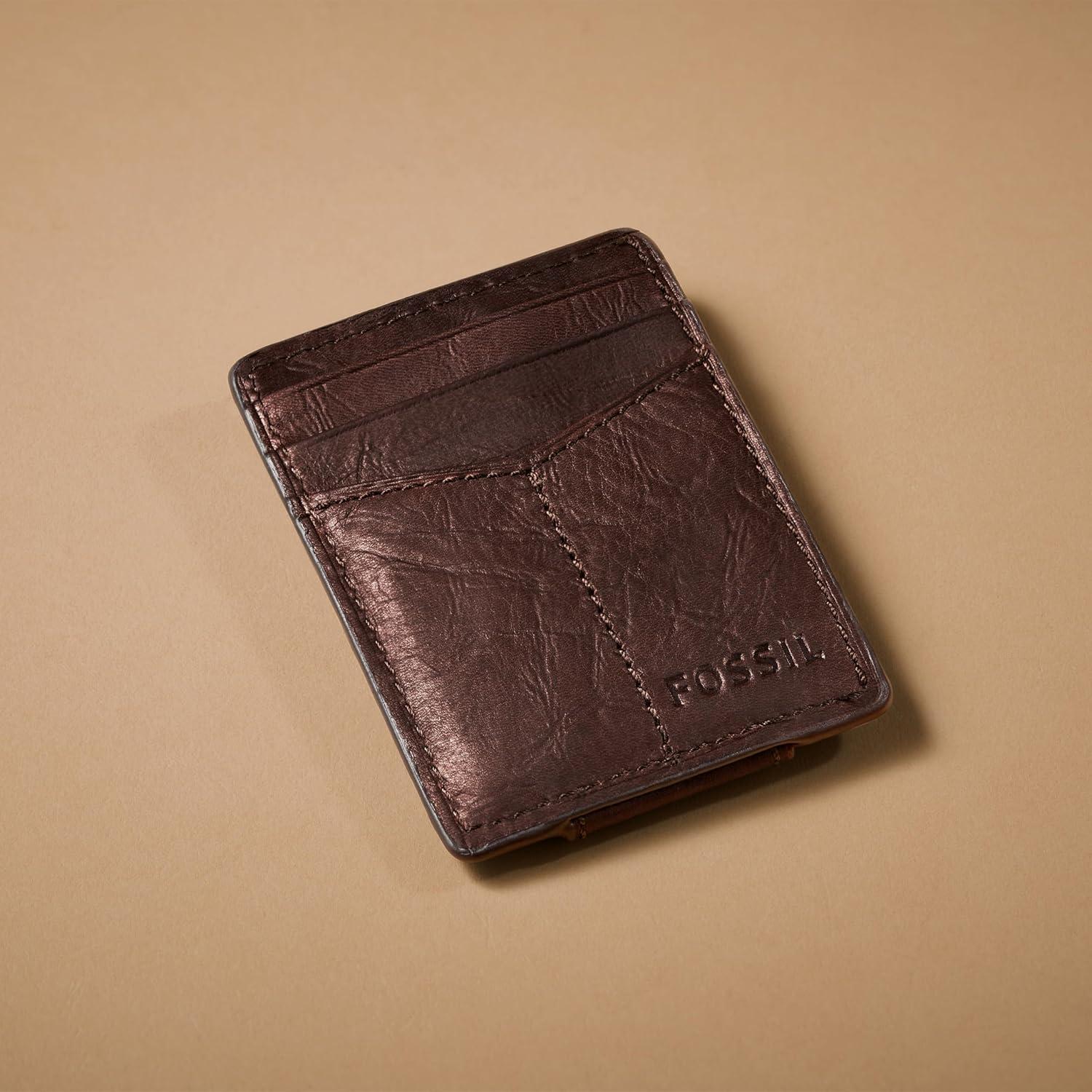 imageFossil Mens Ingram Leather Magnetic Card Case with Money Clip Wallet Brown Model ML3235200Ingram Brown