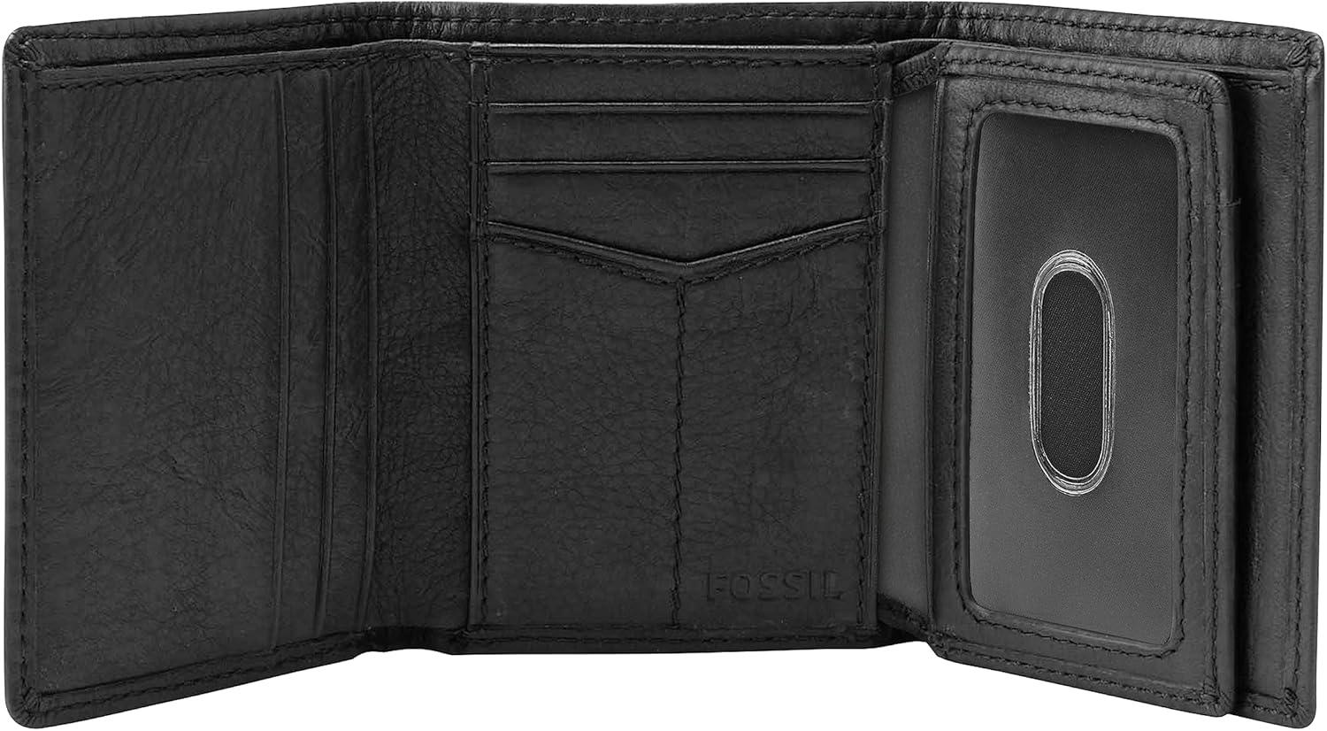 imageFossil Mens Ingram Leather Trifold with ID Window Wallet Brown Model ML3289200Ingram Black