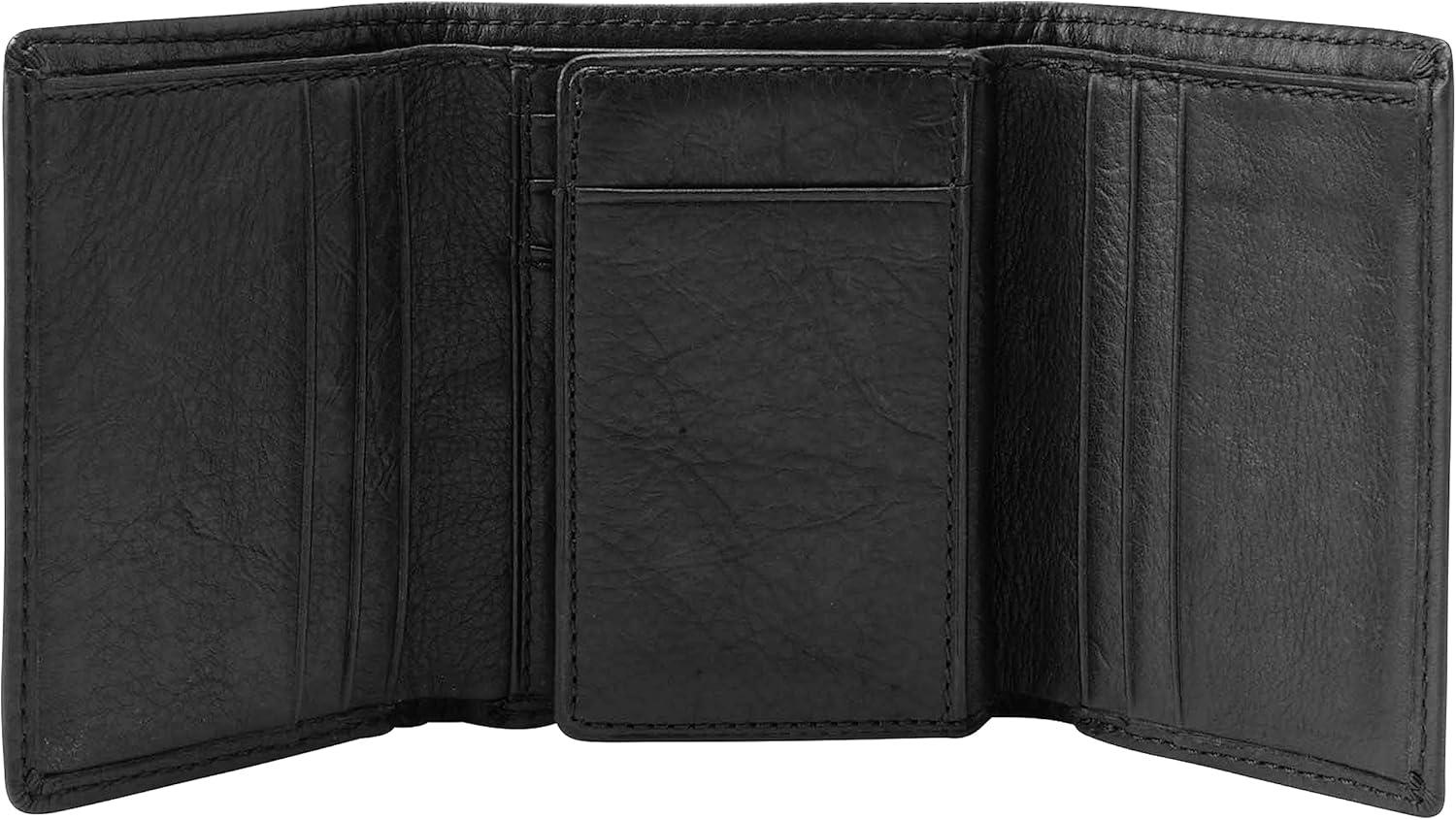 imageFossil Mens Ingram Leather Trifold with ID Window Wallet Brown Model ML3289200Ingram Black