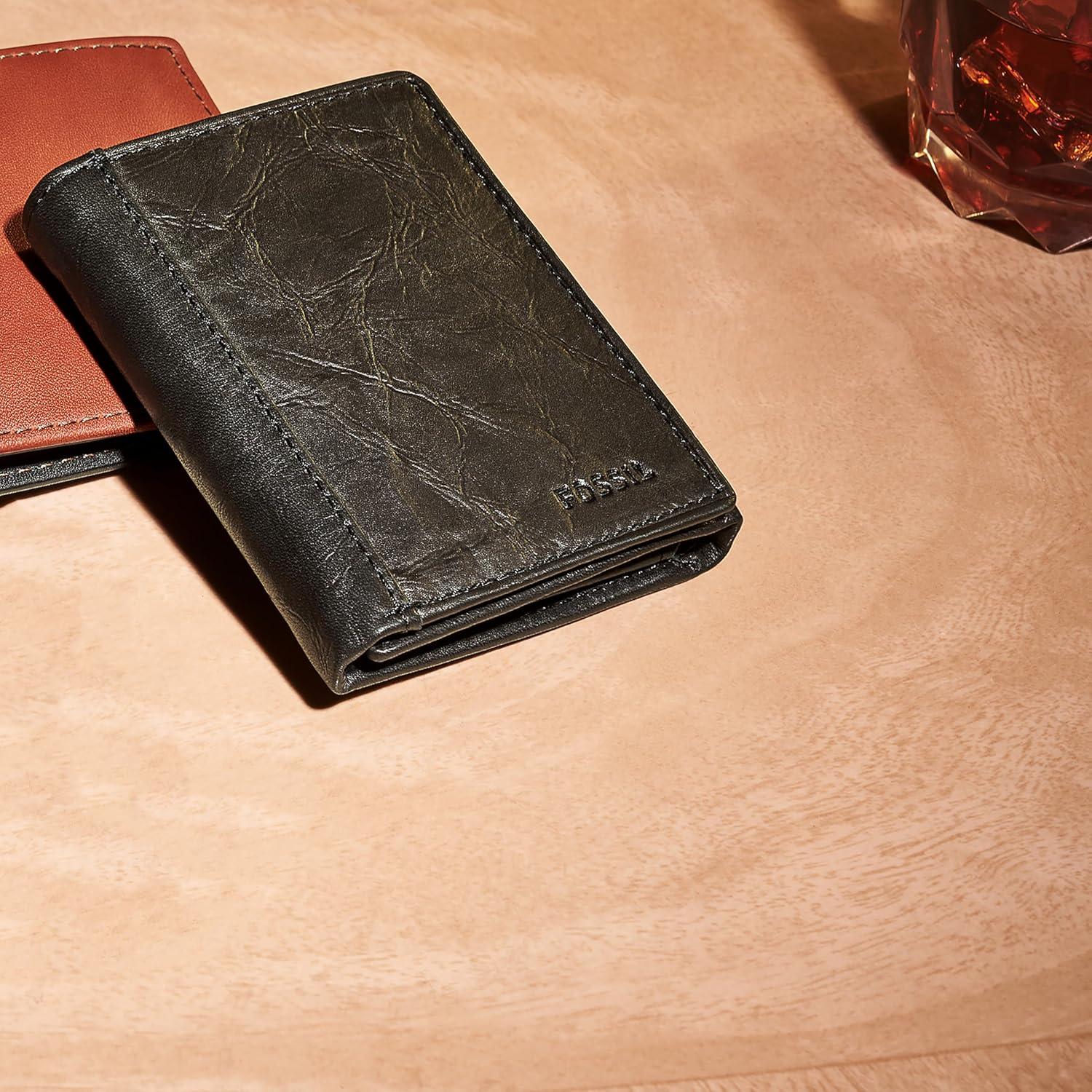 imageFossil Mens Ingram Leather Trifold with ID Window Wallet Brown Model ML3289200Neel Black