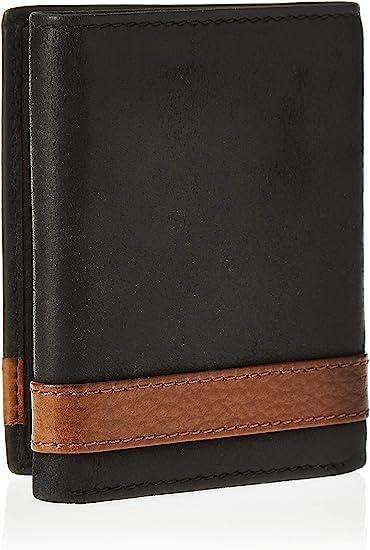 imageFossil Mens Ingram Leather Trifold with ID Window Wallet Brown Model ML3289200Quinn Black
