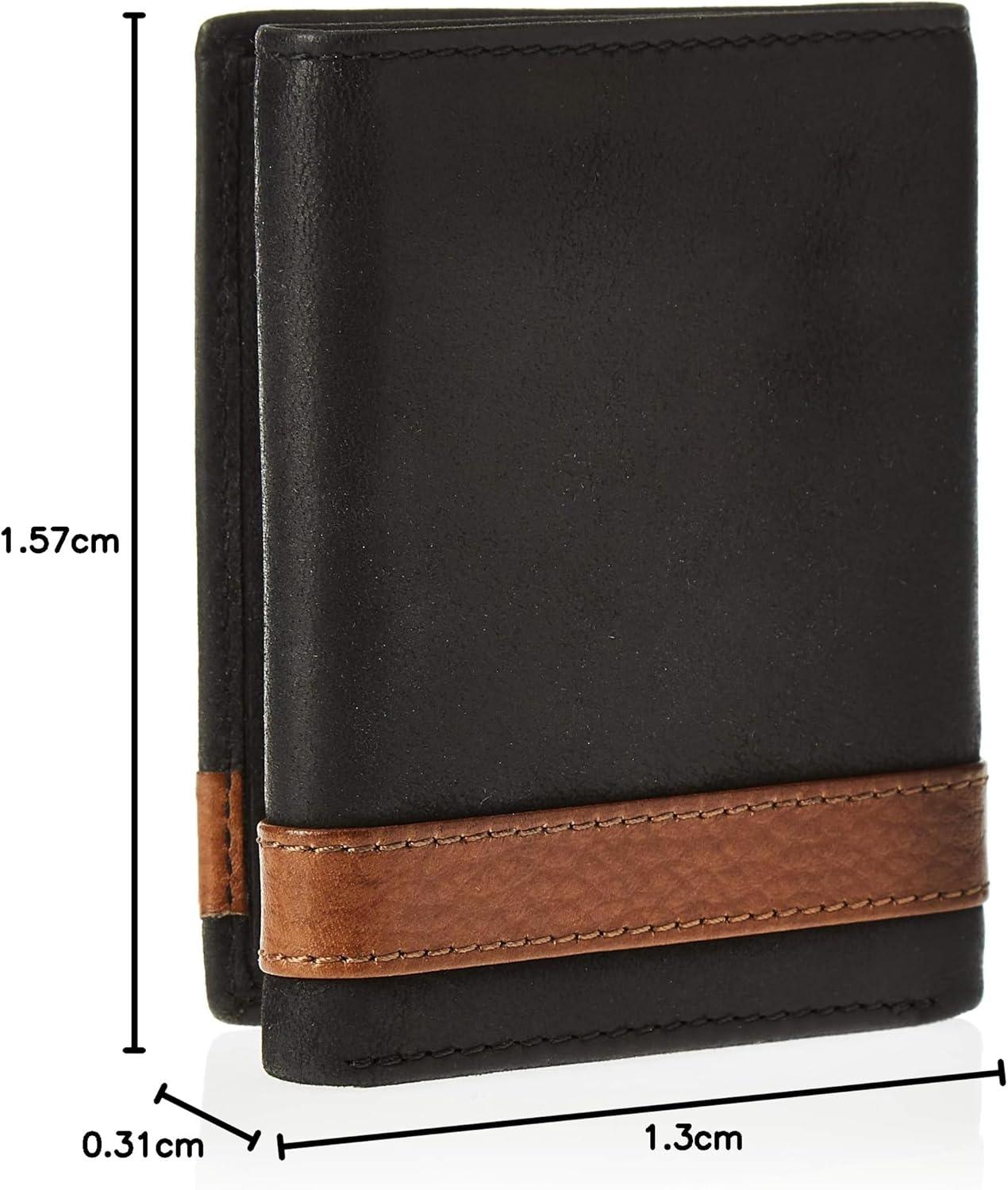 imageFossil Mens Ingram Leather Trifold with ID Window Wallet Brown Model ML3289200Quinn Black
