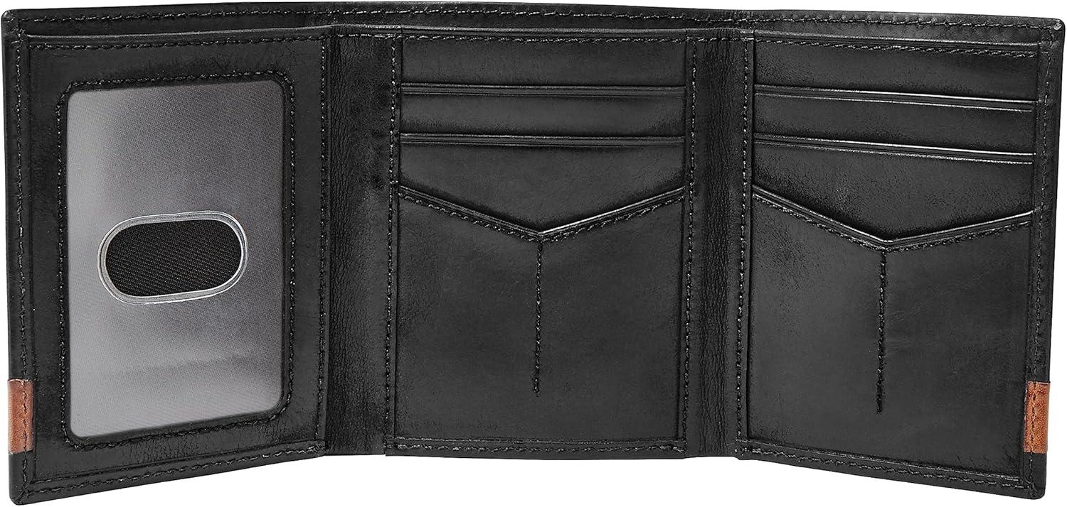 imageFossil Mens Ingram Leather Trifold with ID Window Wallet Brown Model ML3289200Quinn Black