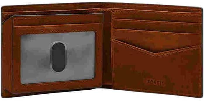 imageFossil Mens Leather Bifold Wallet with Flip ID Window for MenEverett Brown