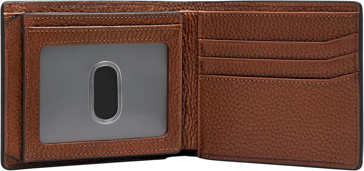 imageFossil Mens Leather Bifold Wallet with Flip ID Window for MenHuntington Brown