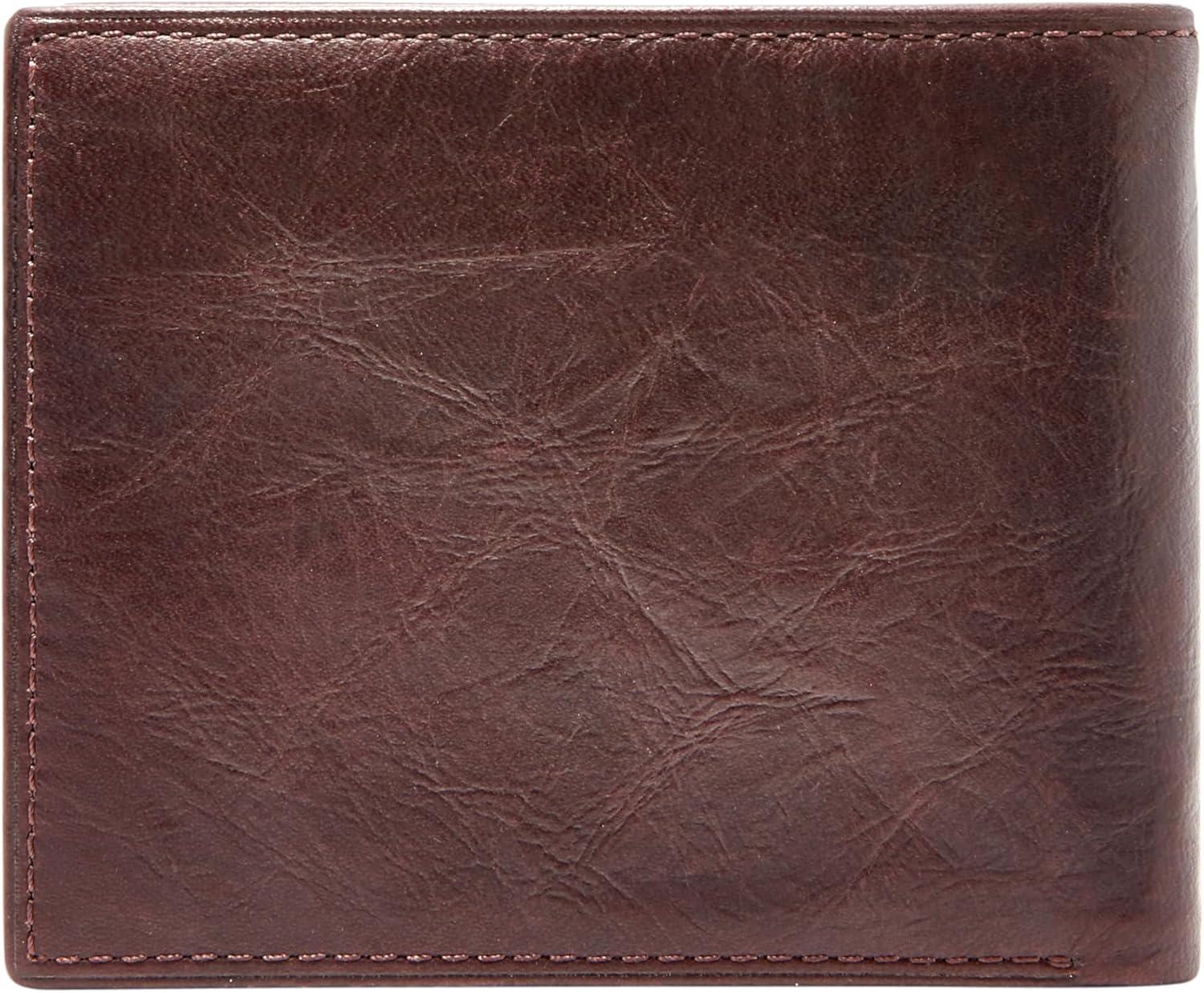imageFossil Mens Leather Bifold Wallet with Flip ID Window for MenIngram Brown
