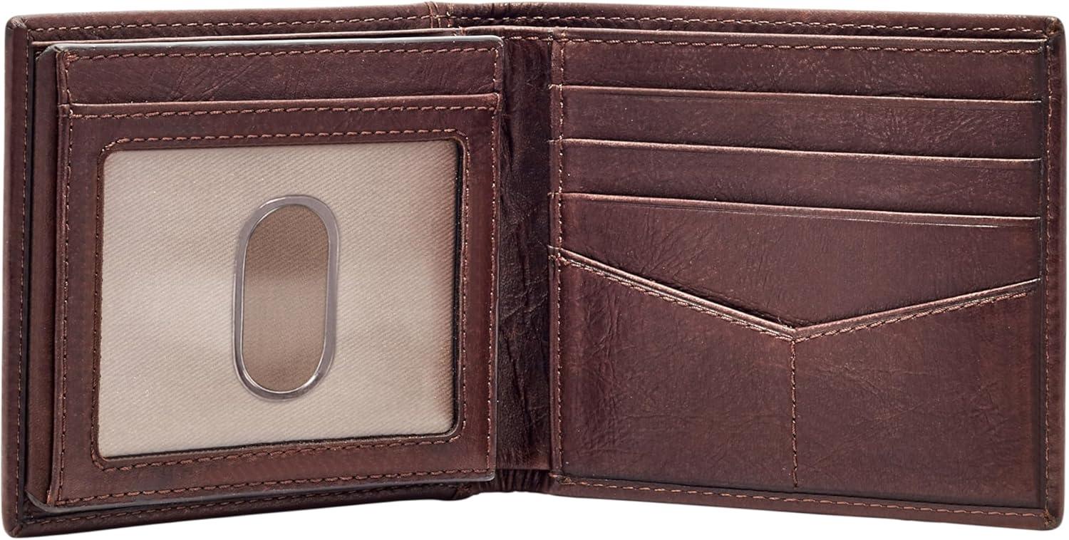 imageFossil Mens Leather Bifold Wallet with Flip ID Window for MenIngram Brown