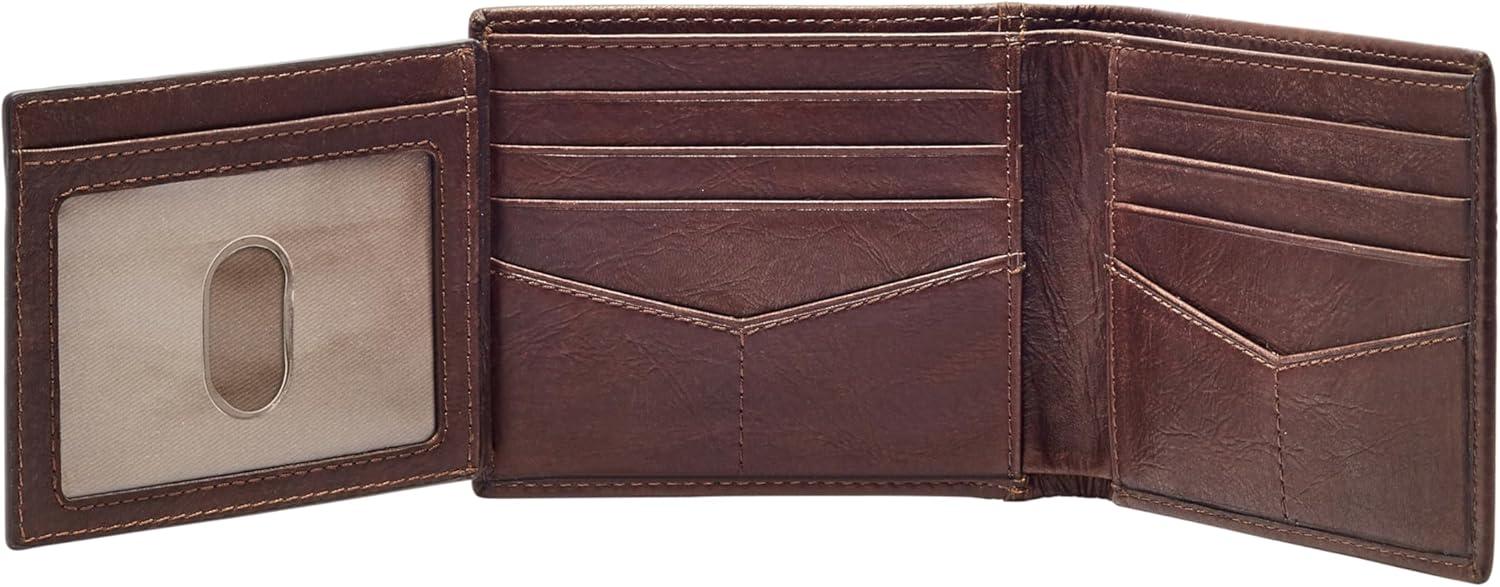 imageFossil Mens Leather Bifold Wallet with Flip ID Window for MenIngram Brown