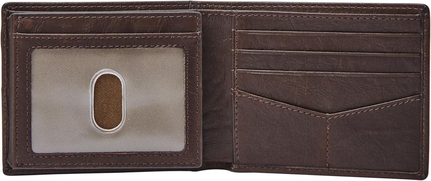 imageFossil Mens Leather Bifold Wallet with Flip ID Window for MenNeel Brown