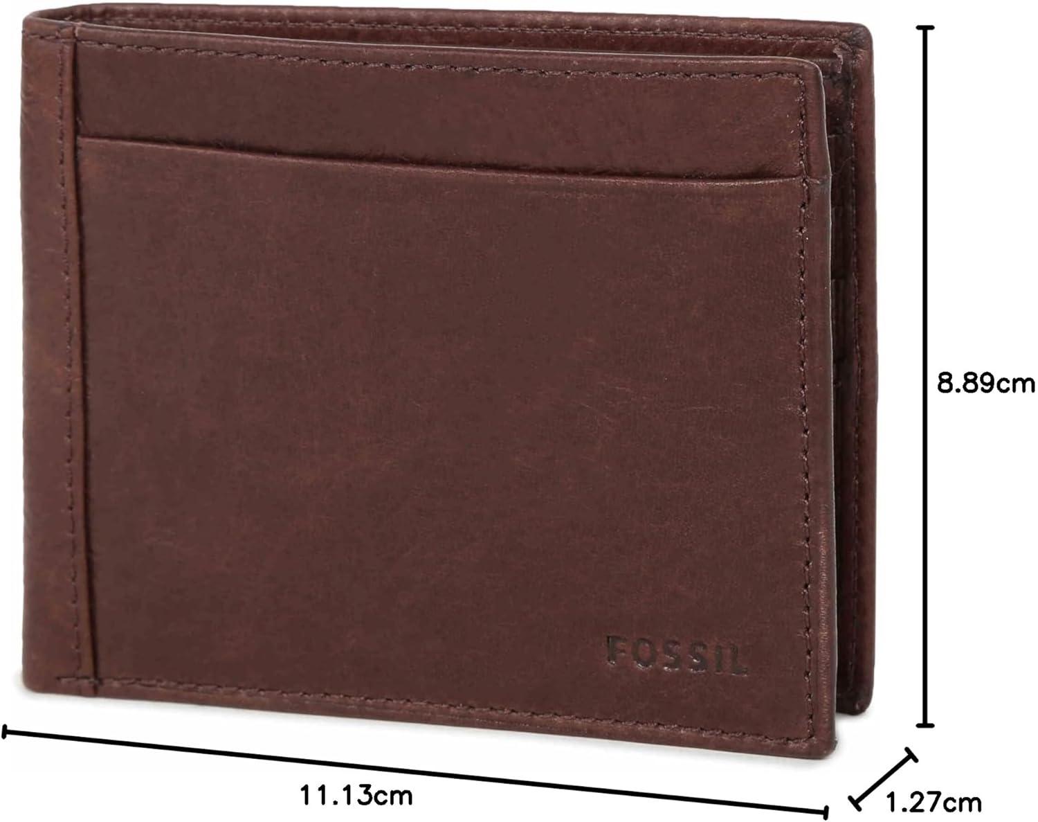 imageFossil Mens Leather Bifold Wallet with Flip ID Window for MenNeel Brown