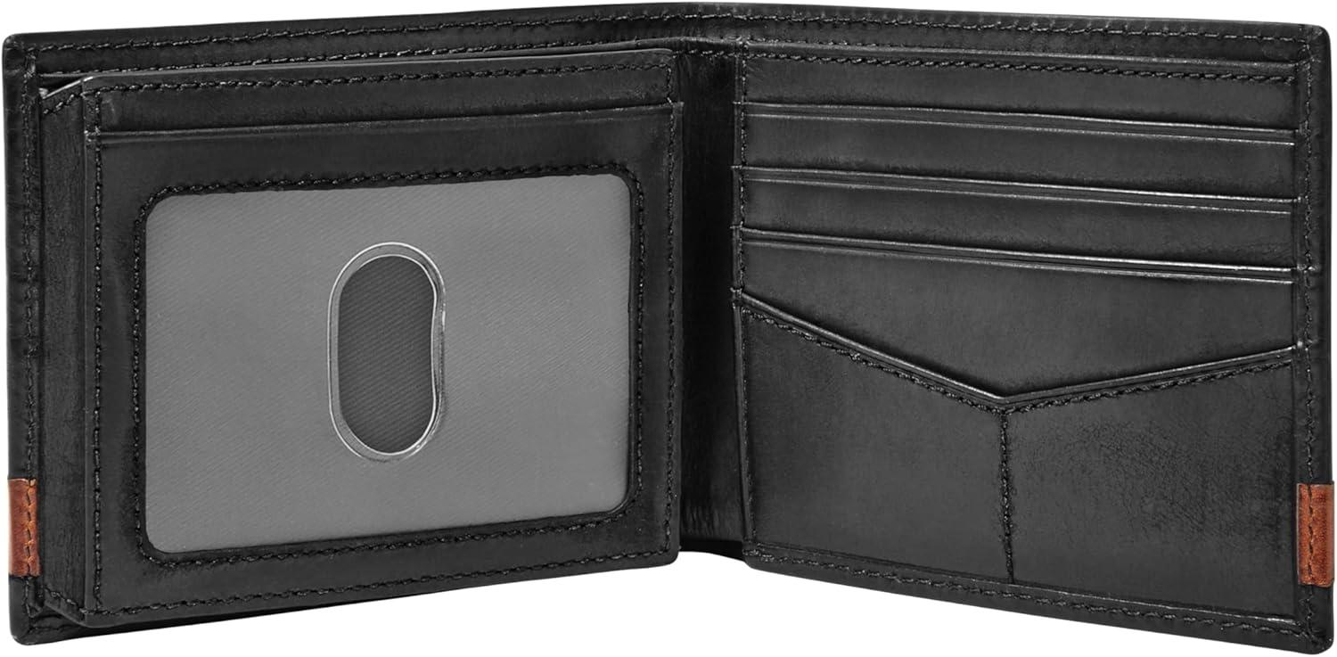 imageFossil Mens Leather Bifold Wallet with Flip ID Window for MenQuinn Black