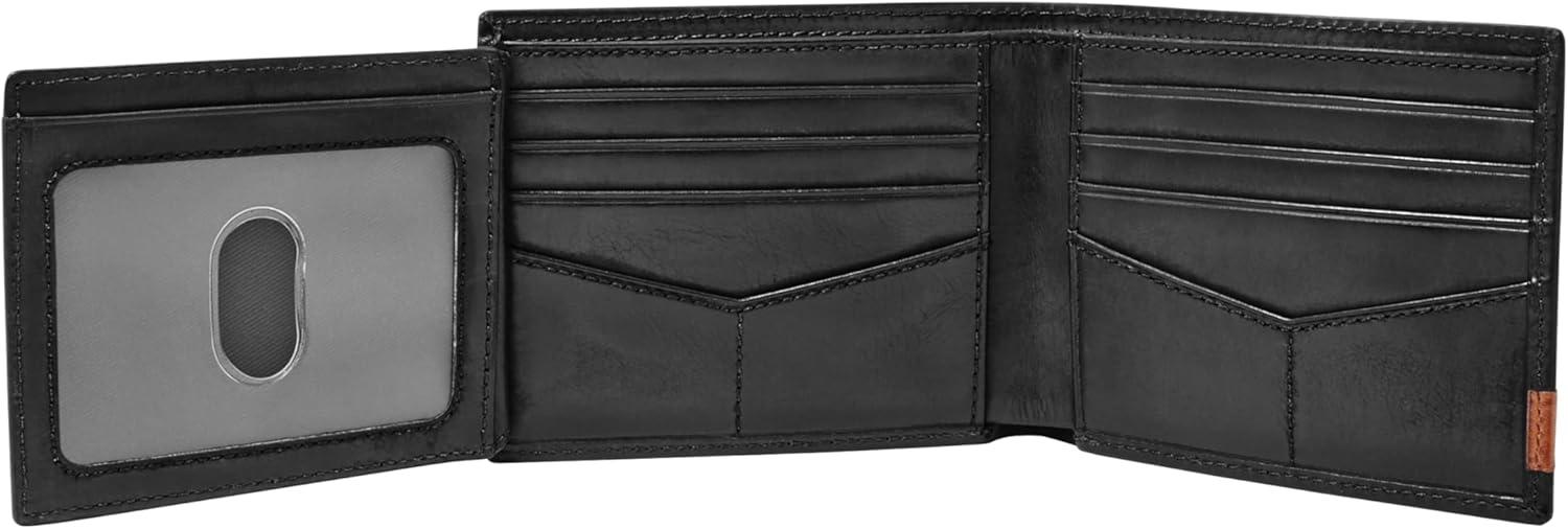 imageFossil Mens Leather Bifold Wallet with Flip ID Window for MenQuinn Black