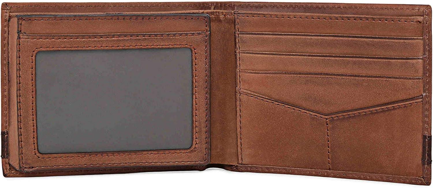imageFossil Mens Leather Bifold Wallet with Flip ID Window for MenQuinn Brown