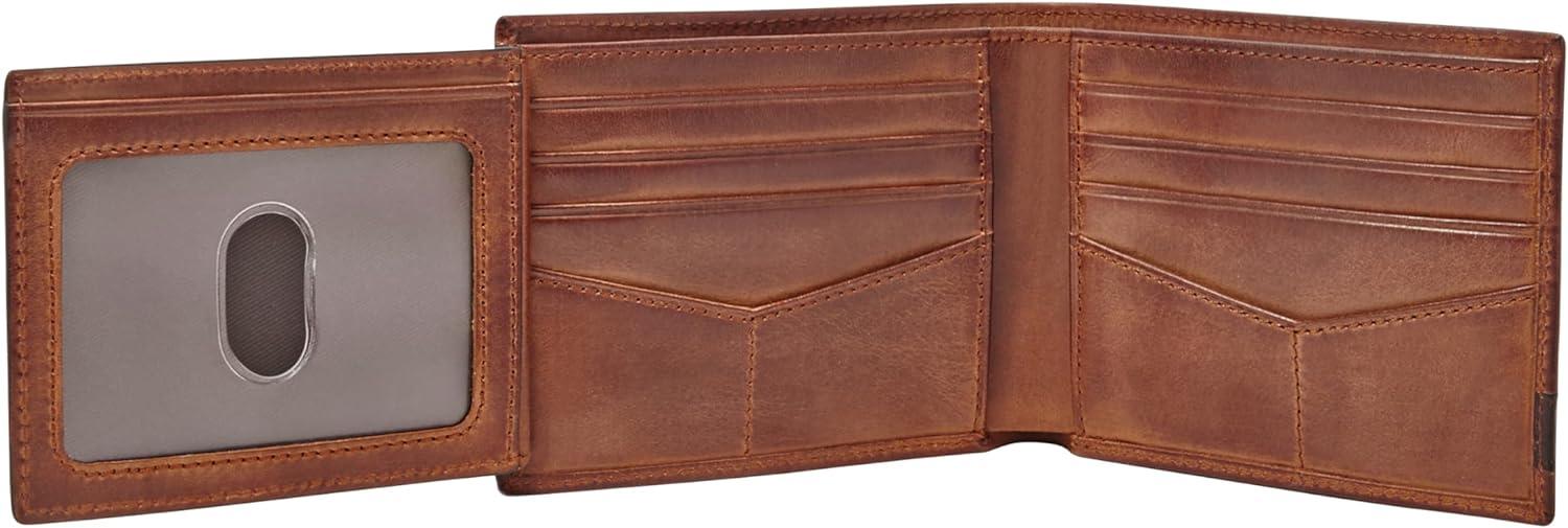 imageFossil Mens Leather Bifold Wallet with Flip ID Window for MenQuinn Brown