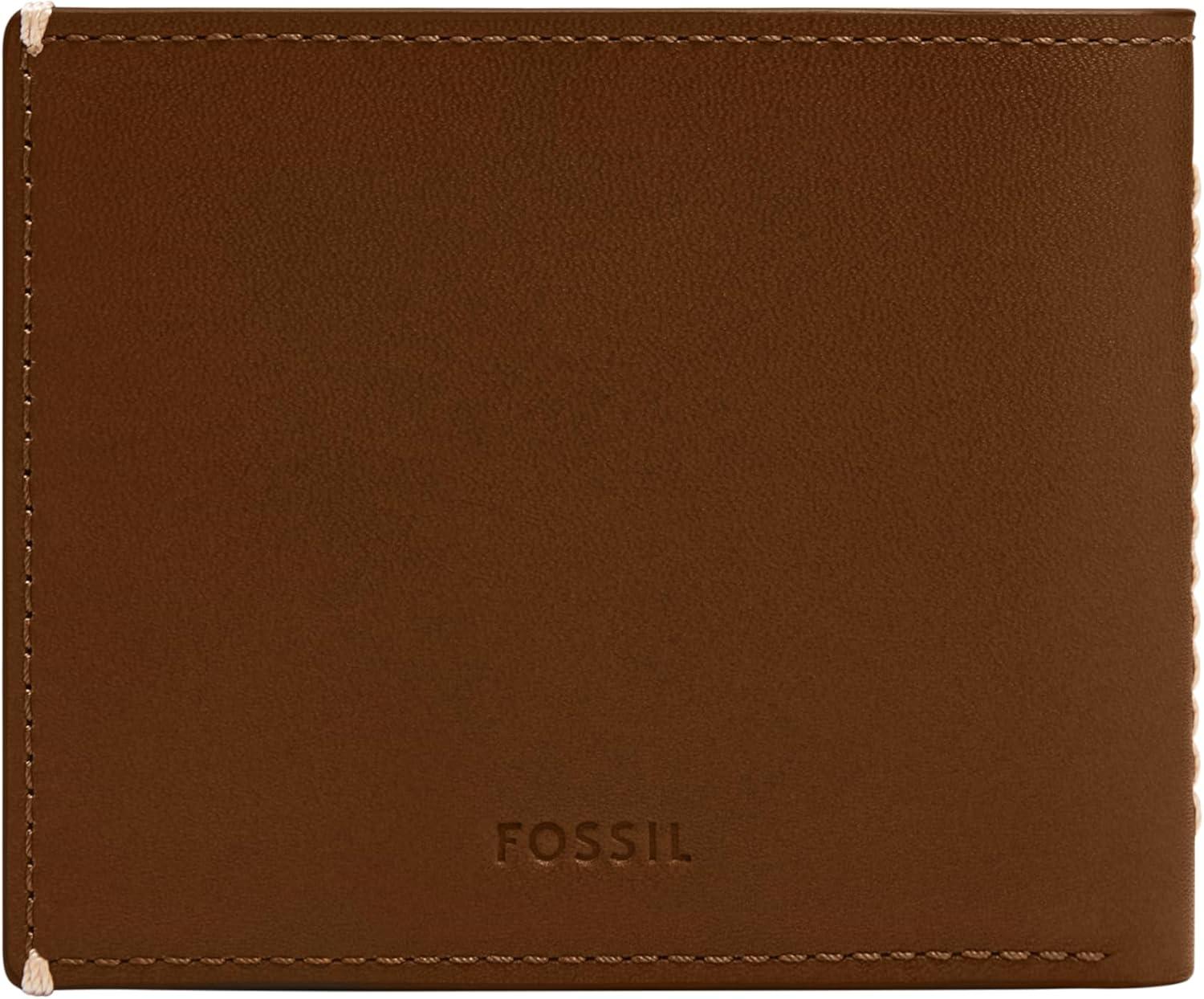 imageFossil Mens Leather Bifold Wallet with Flip ID Window for MenWestover Brown