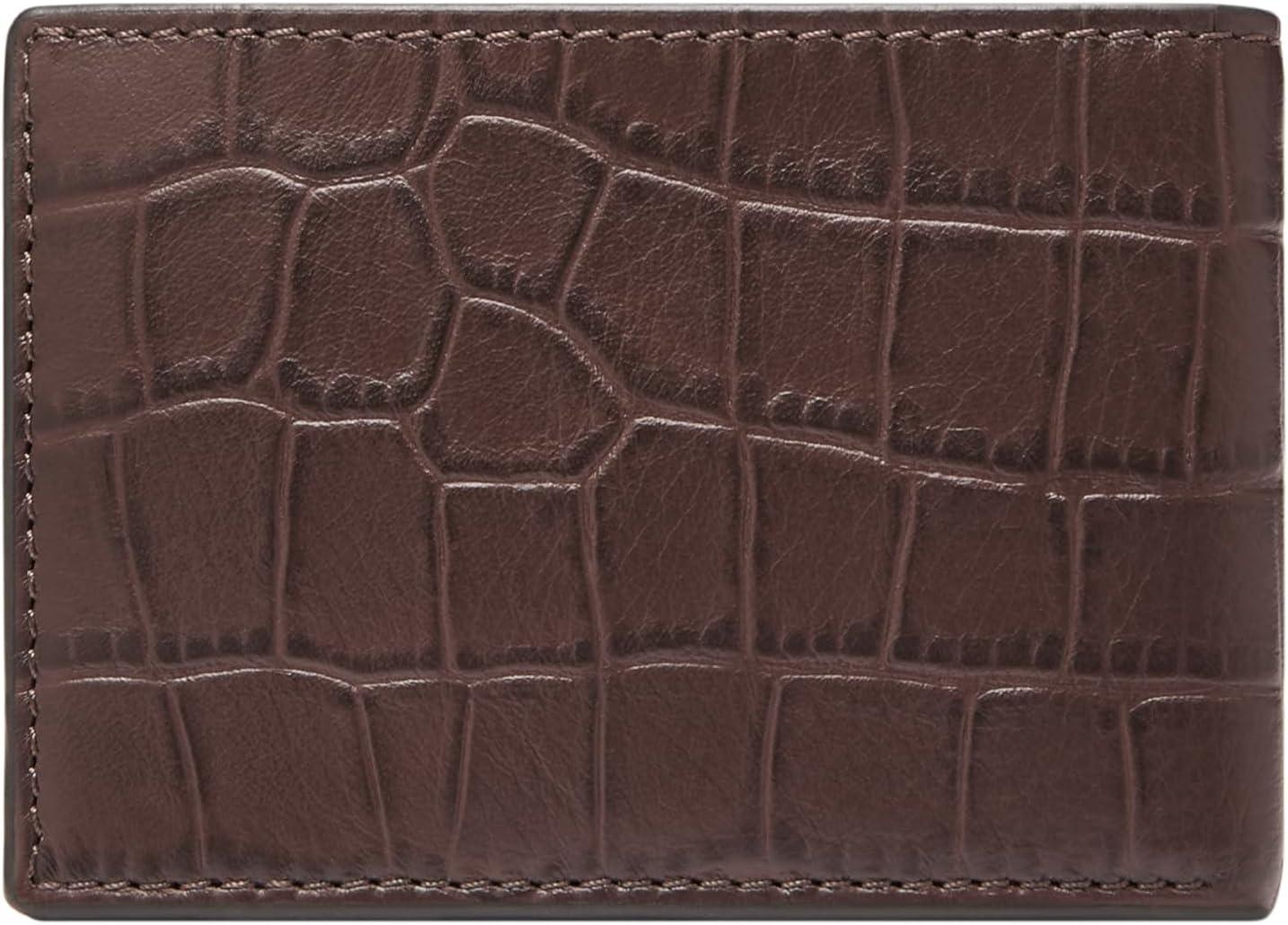 imageFossil Mens Leather Slim Minimalist Bifold Front Pocket Wallet for MenDerrick Mink Croco