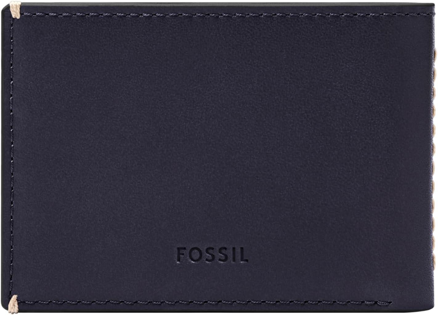 imageFossil Mens Leather Slim Minimalist Bifold Front Pocket Wallet for MenWestover Blue