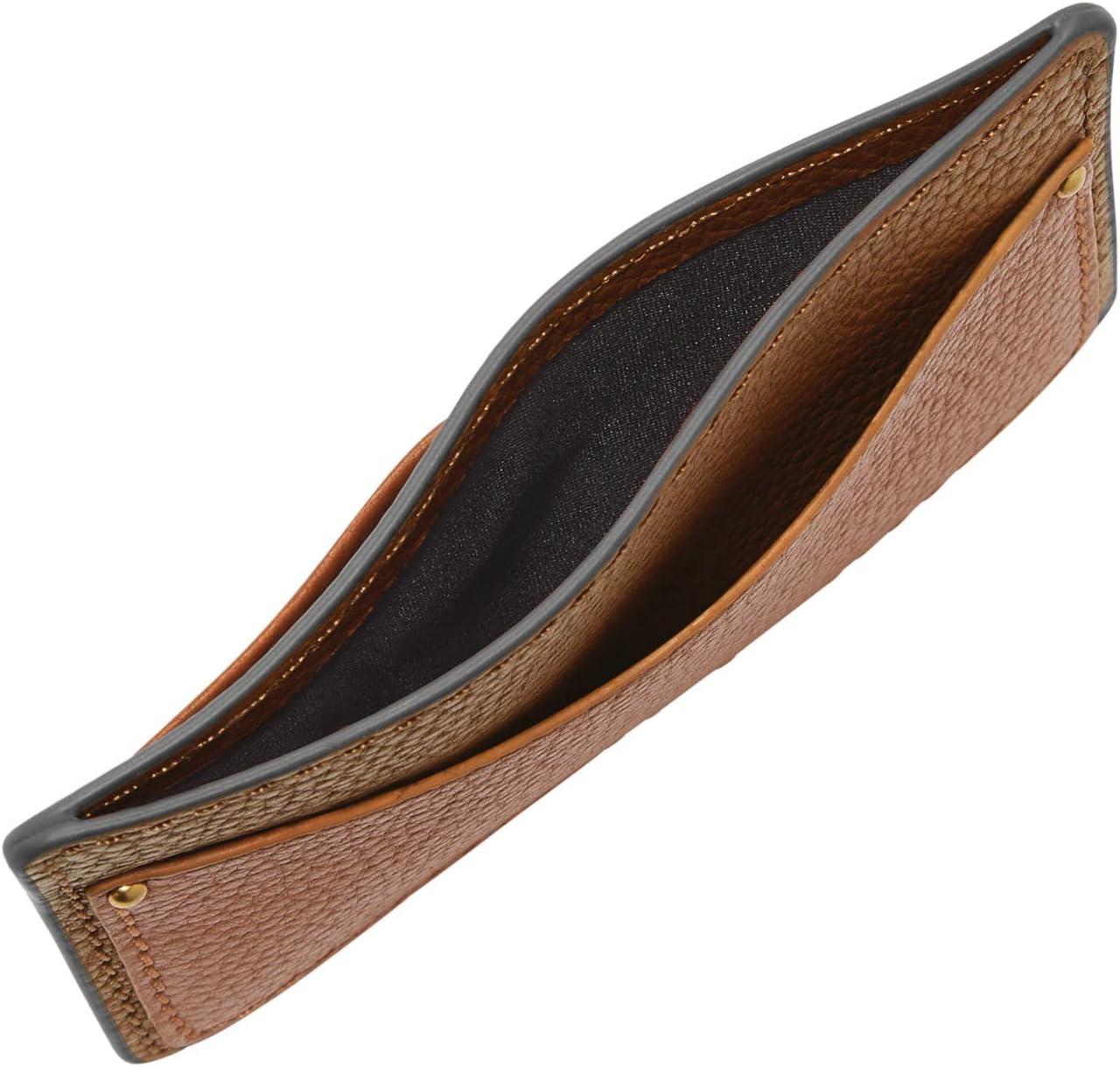 imageFossil Mens Leather Slim Minimalist Card Case Front Pocket WalletAnderson BrownSaddle