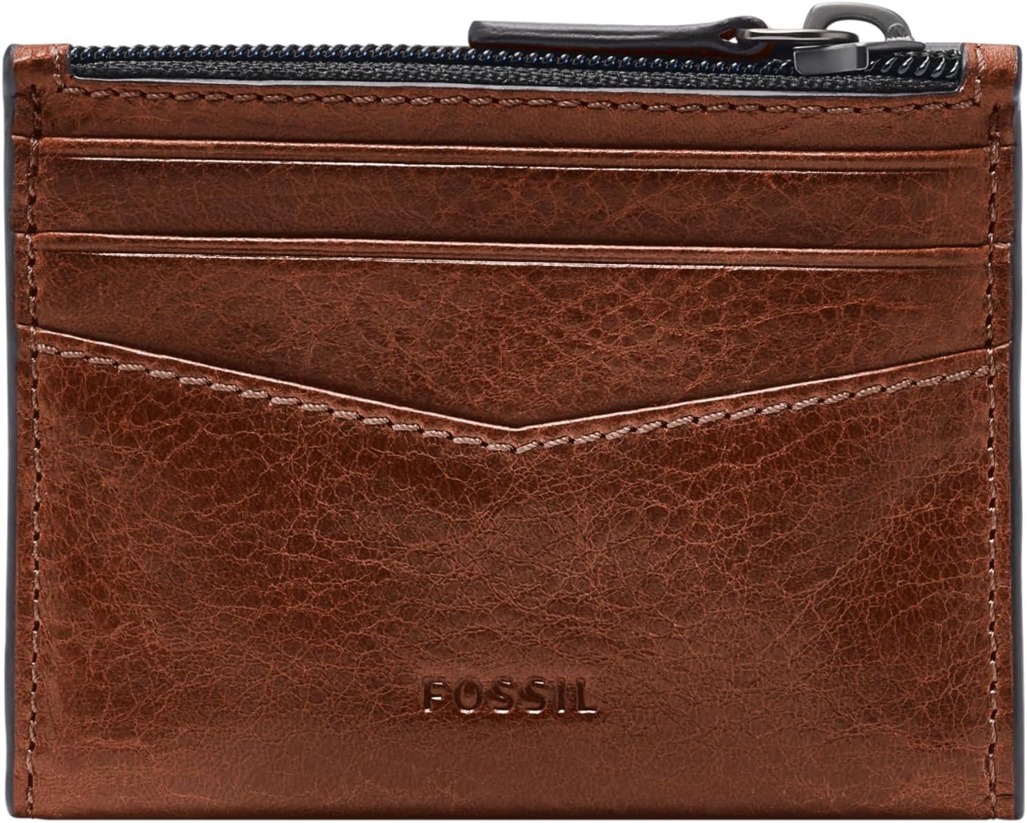 imageFossil Mens Leather Slim Minimalist Card Case Front Pocket WalletAndrew Cognac
