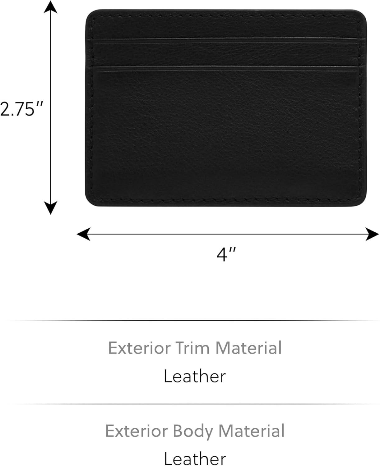 imageFossil Mens Leather Slim Minimalist Card Case Front Pocket WalletBlack Card Case  Keyfob Gift Set