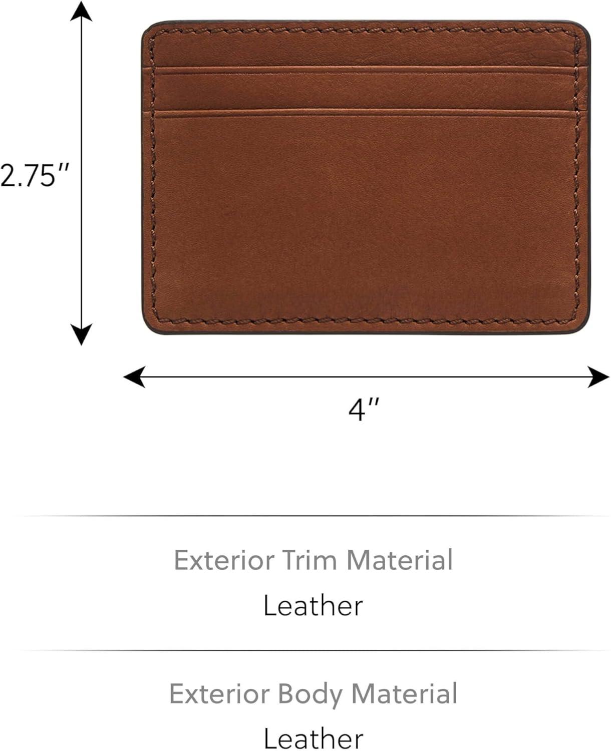 imageFossil Mens Leather Slim Minimalist Card Case Front Pocket WalletBrown Card Case  Keyfob Gift Set