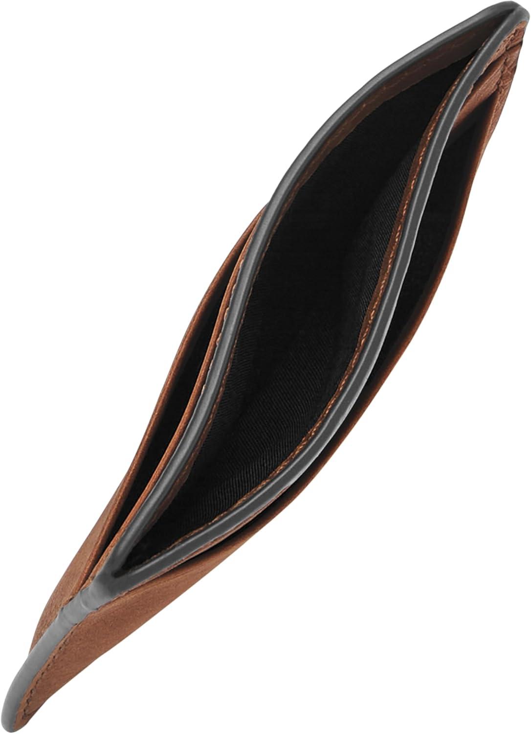 imageFossil Mens Leather Slim Minimalist Card Case Front Pocket WalletBrown Card Case  Keyfob Gift Set