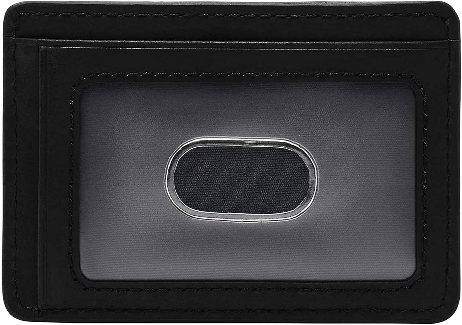 imageFossil Mens Leather Slim Minimalist Card Case Front Pocket WalletEverett Black