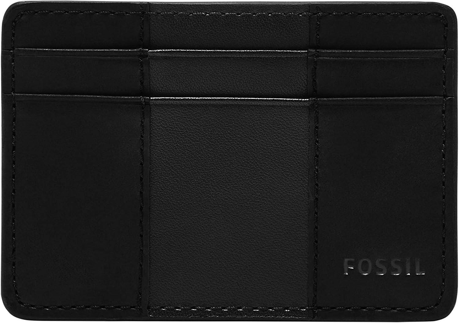 imageFossil Mens Leather Slim Minimalist Card Case Front Pocket WalletEverett Black