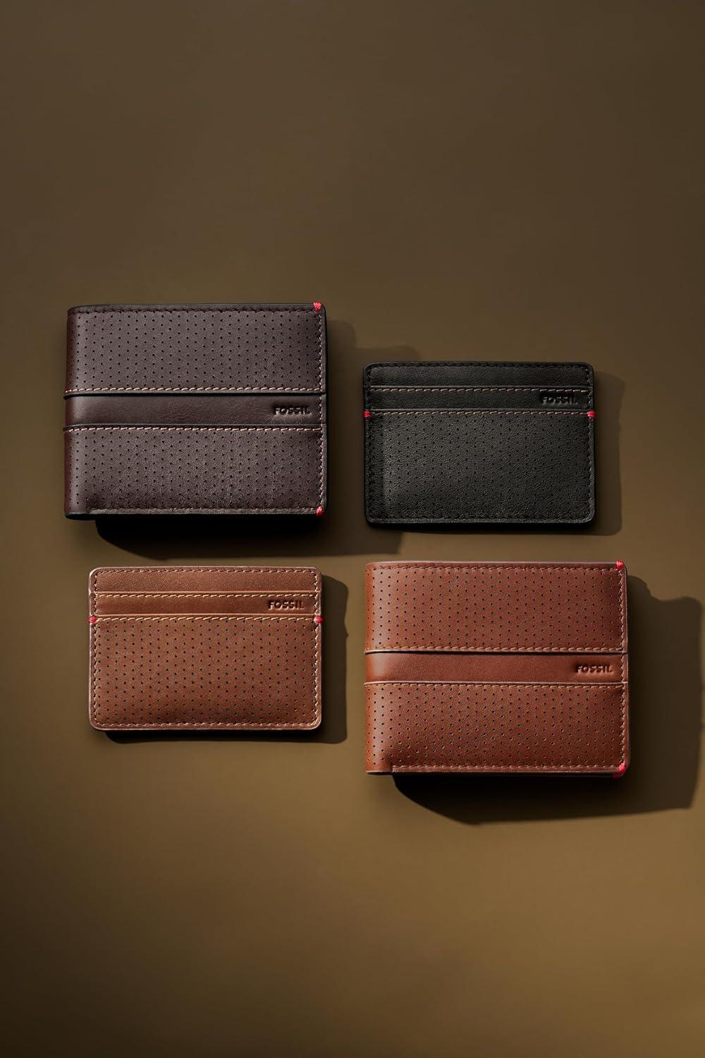 imageFossil Mens Leather Slim Minimalist Card Case Front Pocket WalletSport Tourer Brown