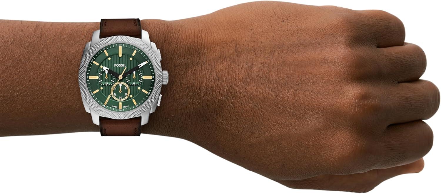 imageFossil Mens Machine Chronograph Stainless Steel WatchBrown LeatherSilverGreen