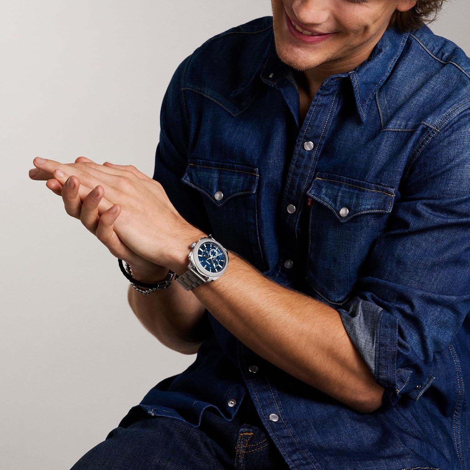 imageFossil Mens Machine Chronograph Stainless Steel WatchSilverBlue